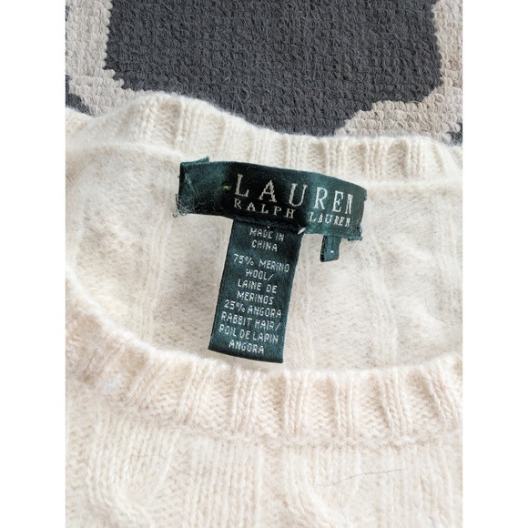Lauren Ralph Lauren Wool Sweater Womens Large Merino Angora Cable Knit White - Picture 4 of 7